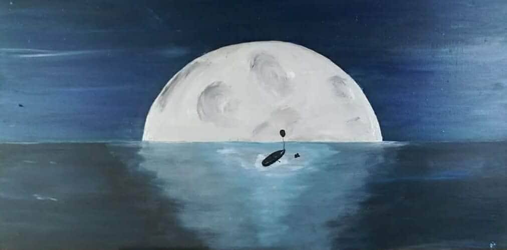 Œuvre Originale, Acrylique sur toile .
Un bateau, un soir de pleine Lune et 2 amoureux