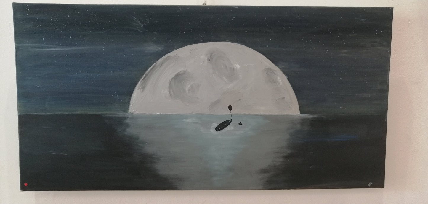 Œuvre Originale, Acrylique sur toile .
Un bateau, un soir de pleine Lune et 2 amoureux