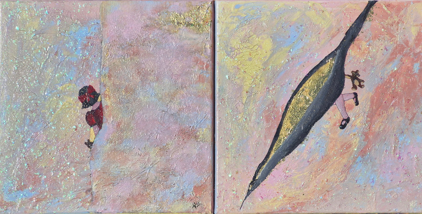 Œuvre Originale, Acrylique sur toile
Petite fille en rouge dans un fond pastel