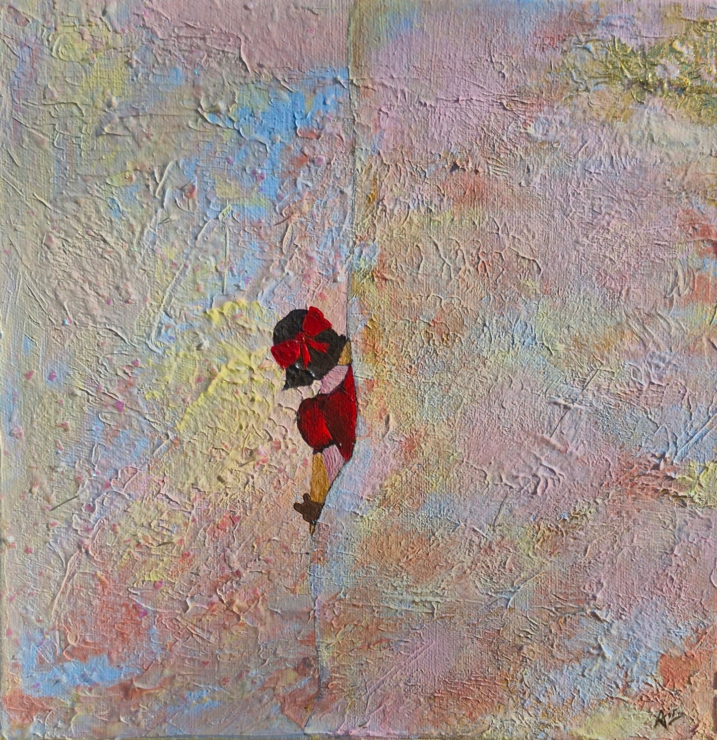 Œuvre Originale, Acrylique sur toile
Petite fille en rouge dans un fond pastel