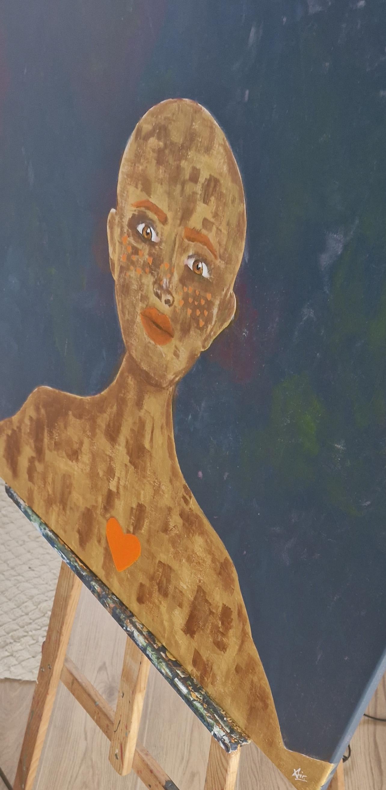 Œuvre Originale, Acrylique texturé sur toile .
Personnage bronze et or
Dimension 70x70cm