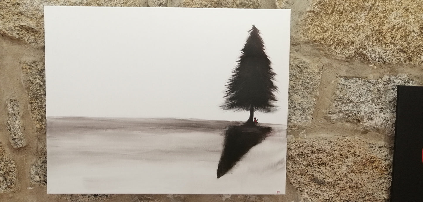 Œuvre Originale, Acrylique sur toile
Petite fille en rouge lisant sous un arbre