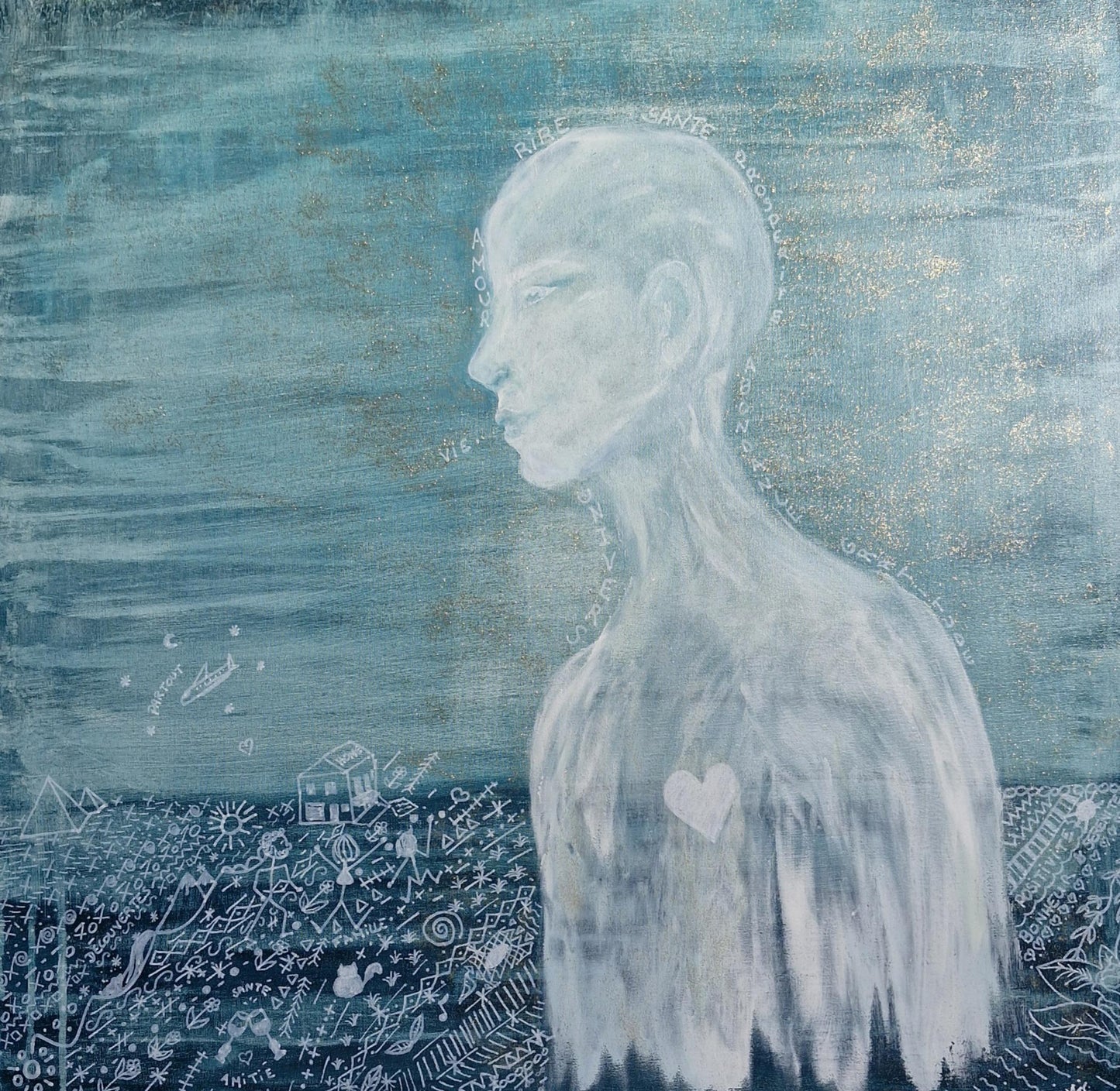 Œuvre Originale, Acrylique sur toile
Entité sur fond bleu
Dimension 70x70 cm
Univers est une célébration de l'unité de tous les êtres et de la puissance de la gratitude, la manifestation, il rayonne d'une lumière intérieure, symbolisant notre capacité à co-créer notre réalité.