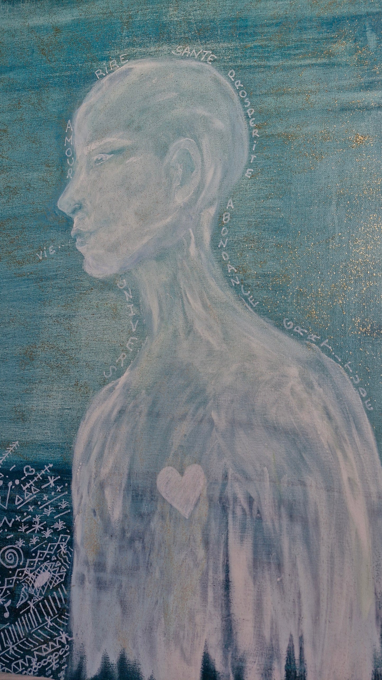 Œuvre Originale, Acrylique sur toile
Entité sur fond bleu
Dimension 70x70 cm
Univers est une célébration de l'unité de tous les êtres et de la puissance de la gratitude, la manifestation, il rayonne d'une lumière intérieure, symbolisant notre capacité à co-créer notre réalité.