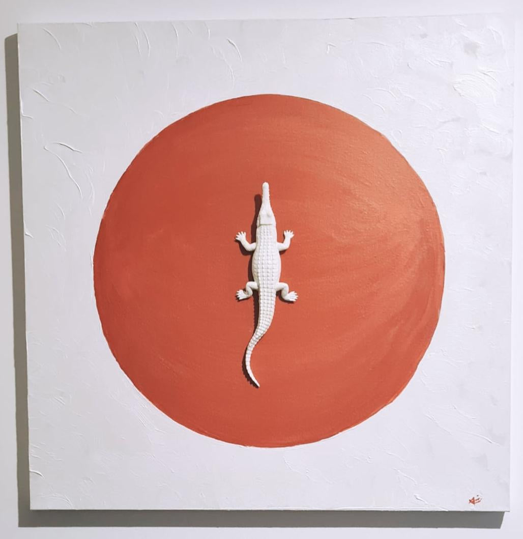 Œuvre Originale, technique mixte sur
Crocodile dans cercle rouge