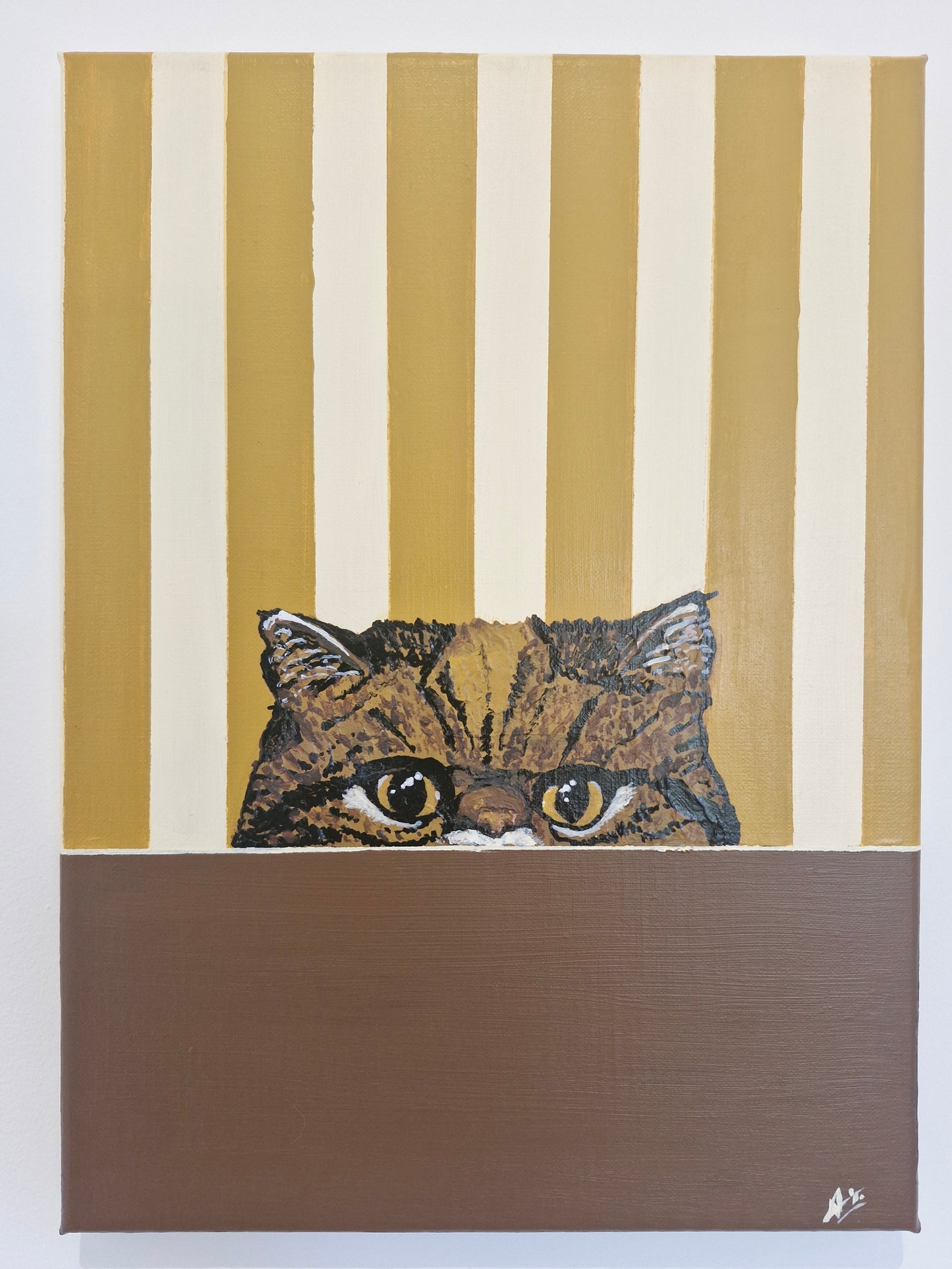 Œuvre Originale, Acrylique sur toile.
Chat Exotic shorthair sur fond rayé