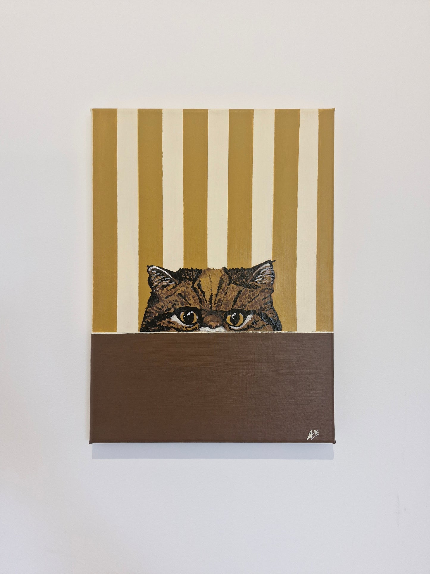 Œuvre Originale, Acrylique sur toile.
Chat Exotic shorthair sur fond rayé