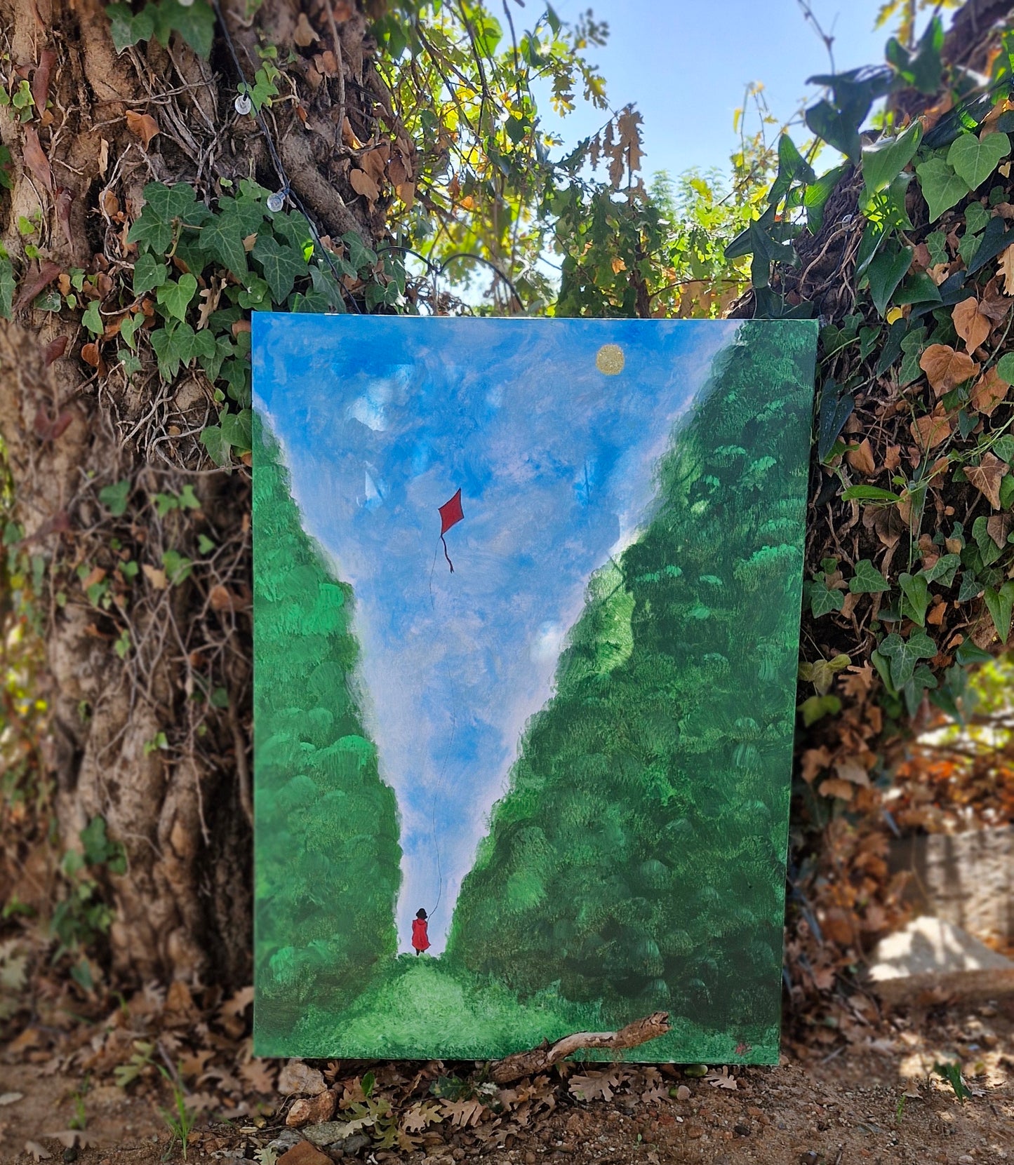 Œuvre Originale, Acrylique sur toile 
Petite fille en rouge et cerf-volant