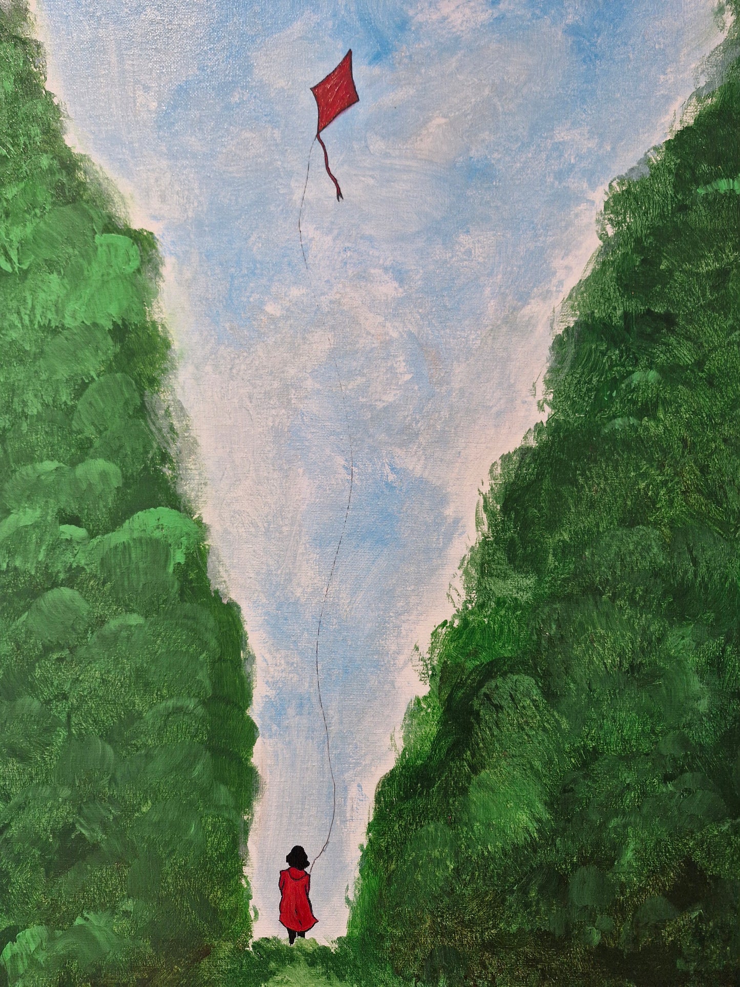 Œuvre Originale, Acrylique sur toile 
Petite fille en rouge et cerf-volant