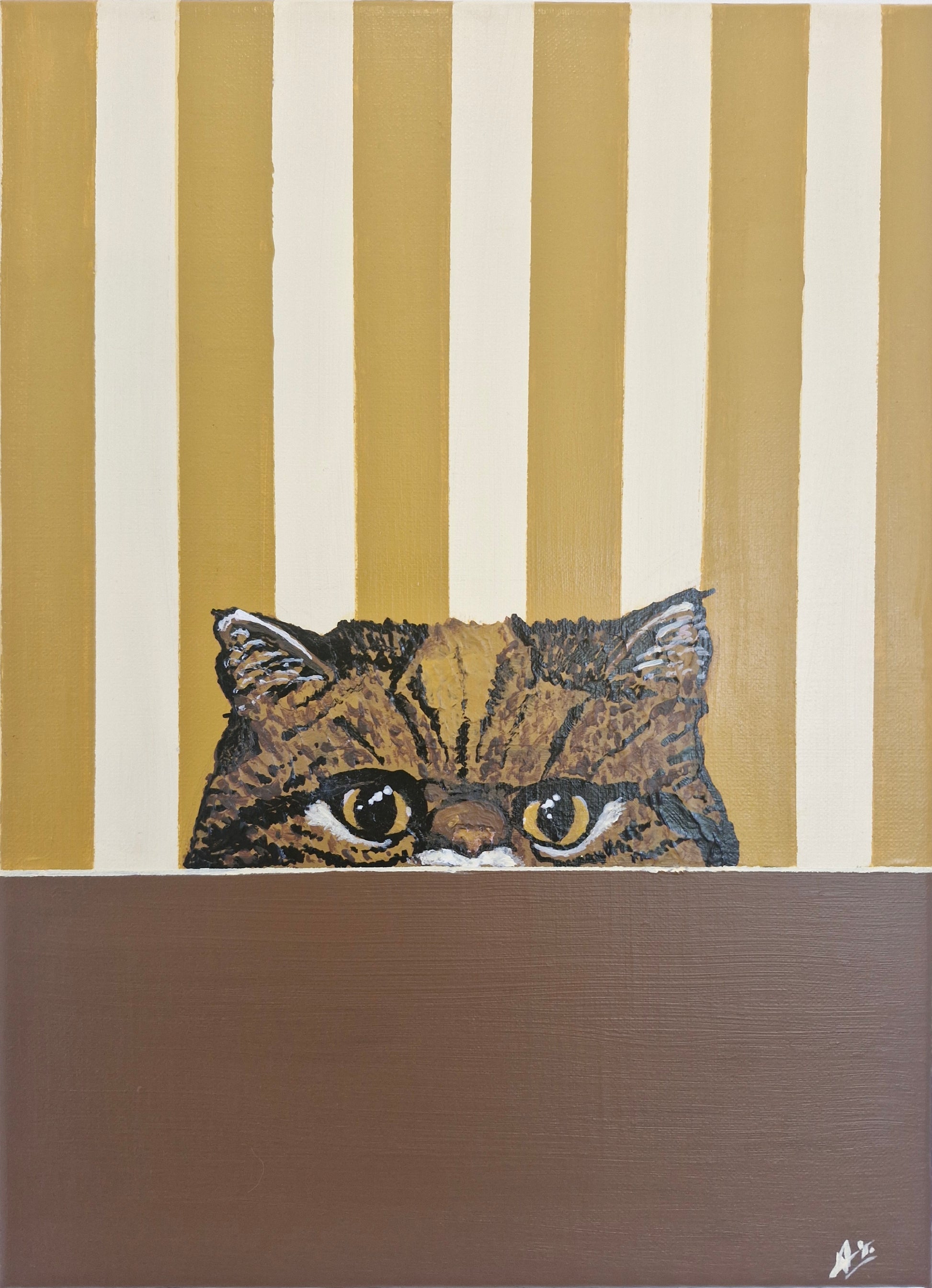 Œuvre Originale, Acrylique sur toile.
Chat Exotic shorthair sur fond rayé