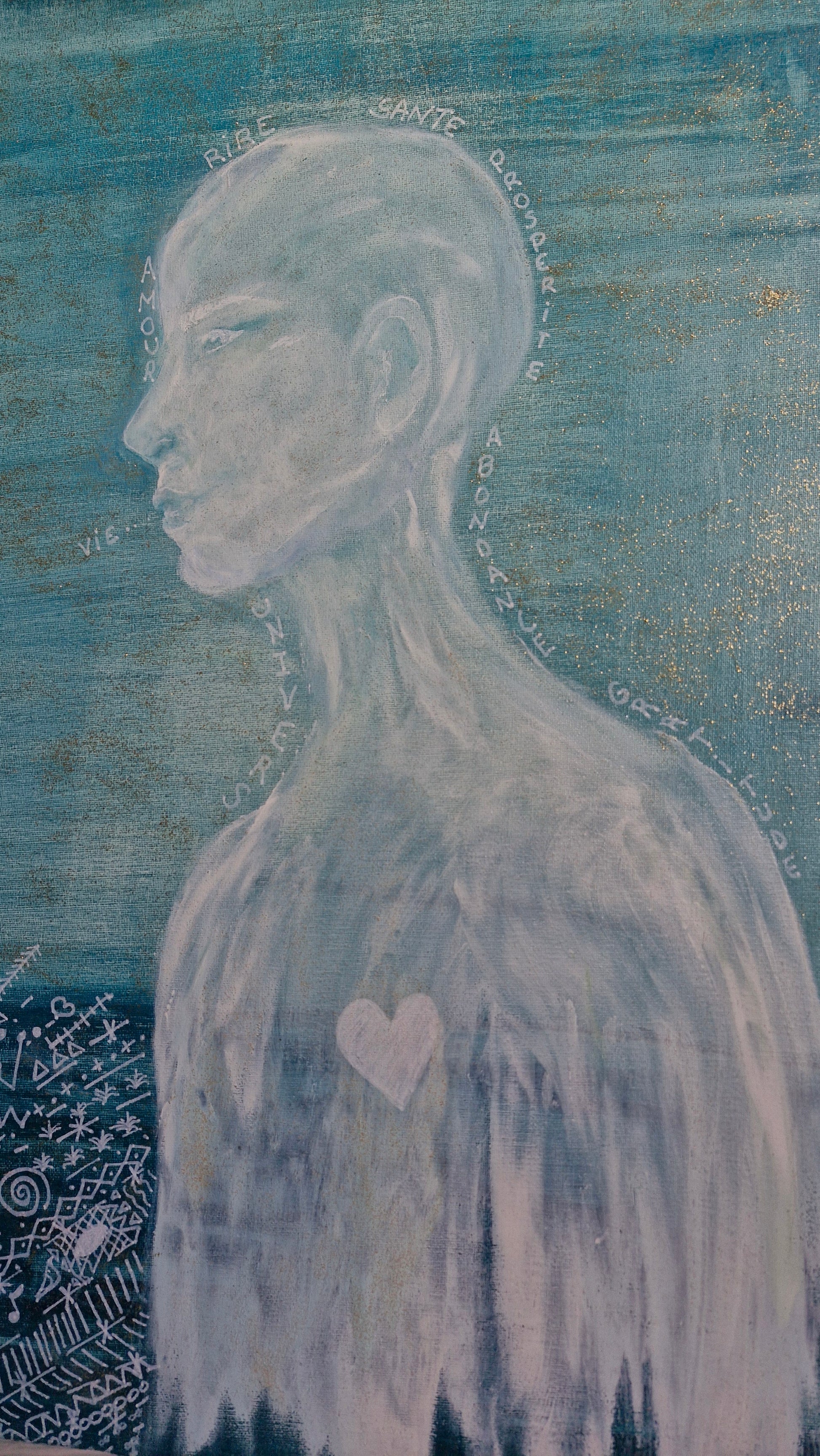Œuvre Originale, Acrylique sur toile 
Entité sur fond bleu
Dimension 70x70 cm
Univers est une célébration de l'unité de tous les êtres et de la puissance de la gratitude, la manifestation, il rayonne d'une lumière intérieure, symbolisant notre capacité à co-créer notre réalité.