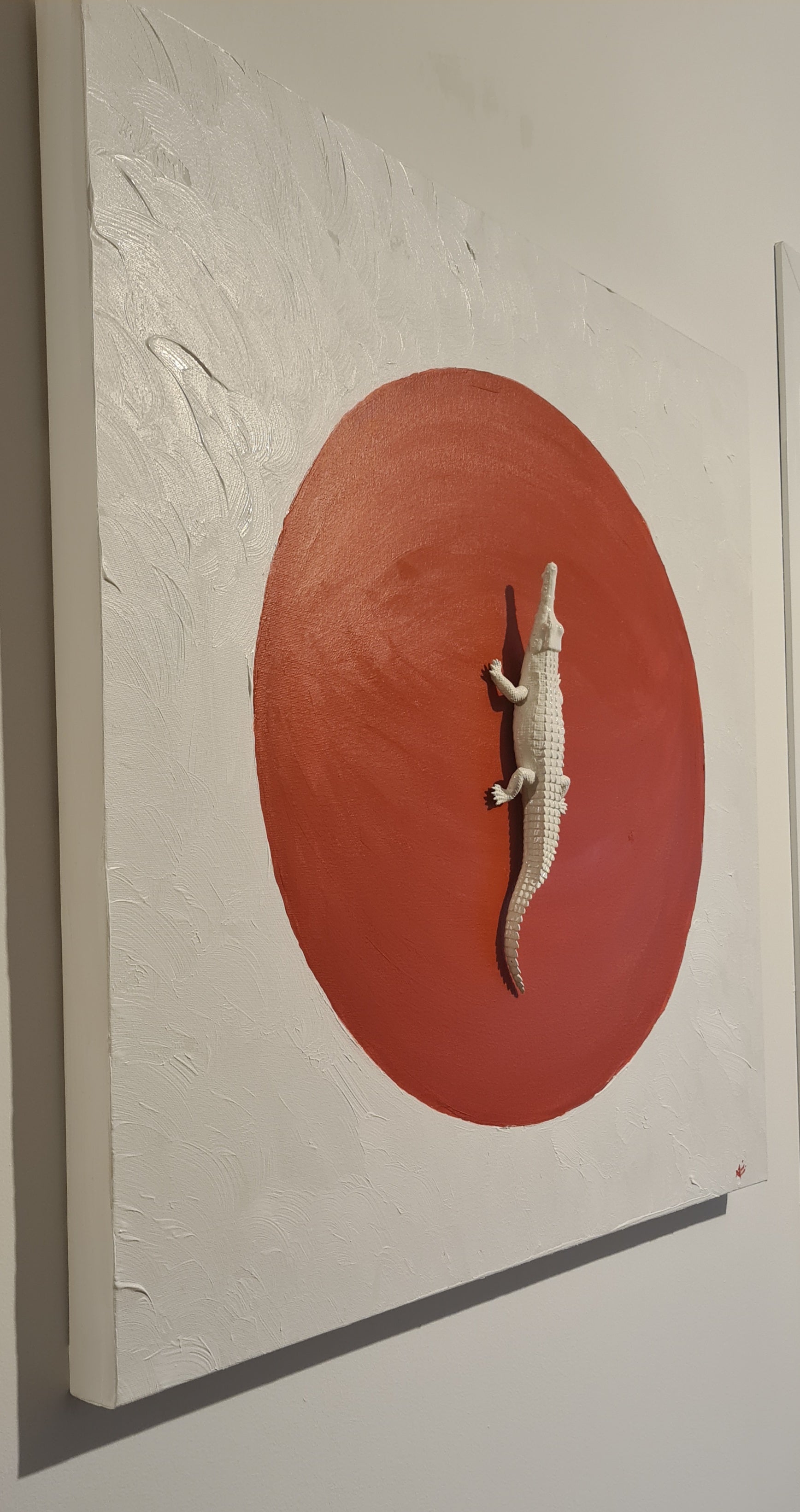 Œuvre Originale, technique mixte sur toile
Crocodile dans cercle rouge