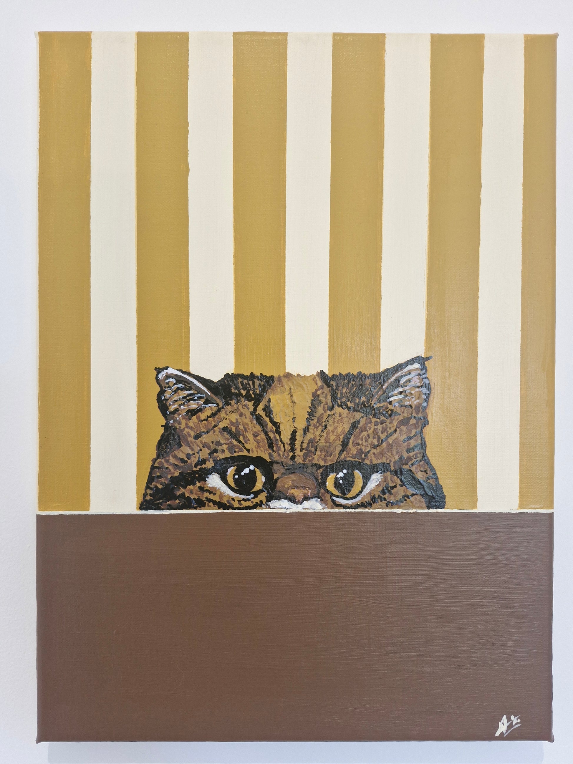 Œuvre Originale, Acrylique sur toile.
Chat Exotic shorthair sur fond rayé